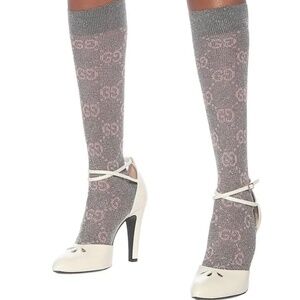 Gucci GG Gray and Pink Sparkle Knee Socks